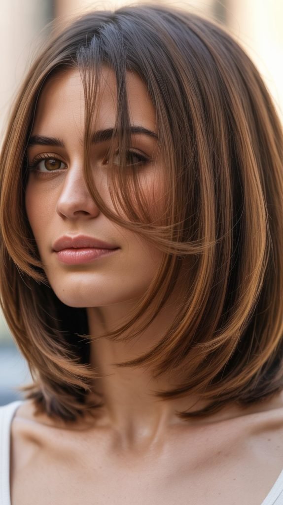 21. Long Bob with Face-Framing Layers and Soft Bangs
