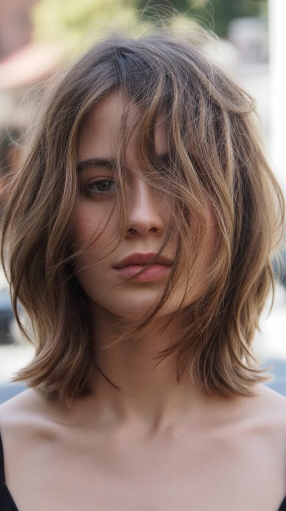 12. Tousled Long Bob with Side Bangs