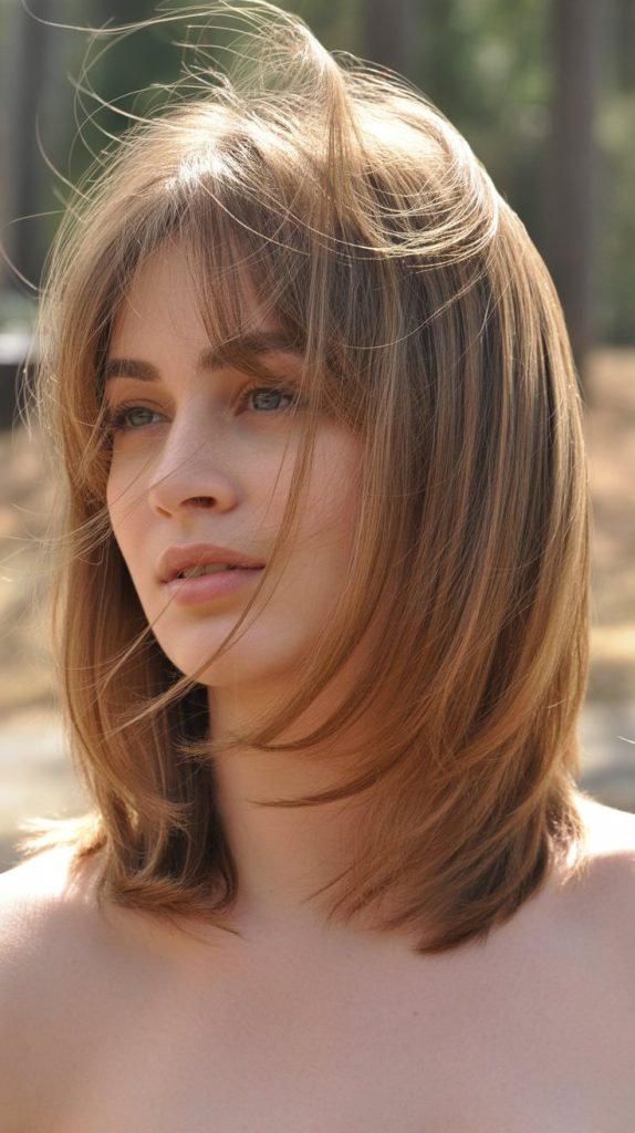 2. Layered Long Bob with Wispy Bangs