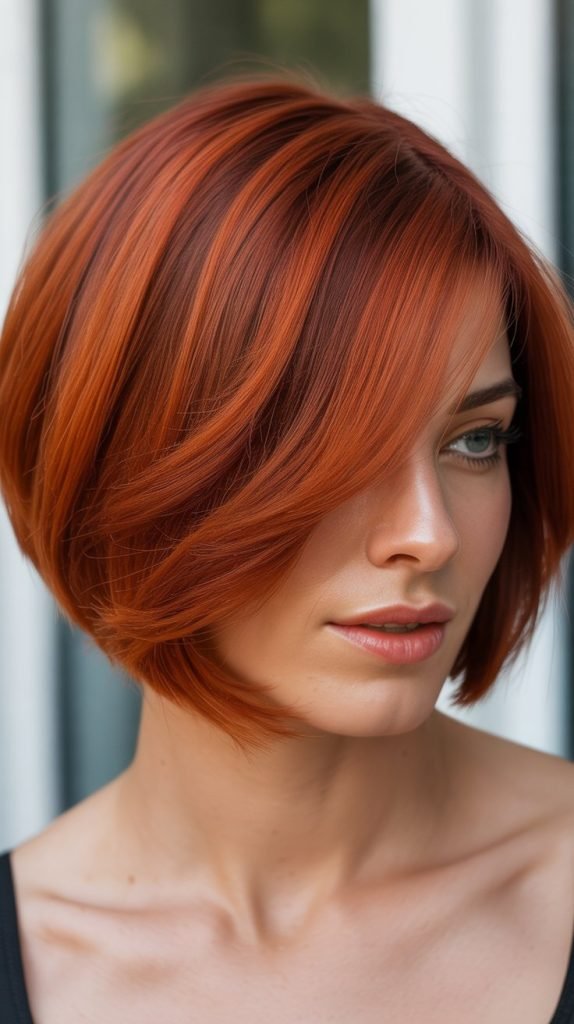 10. Stacked Bob with Copper Red Color