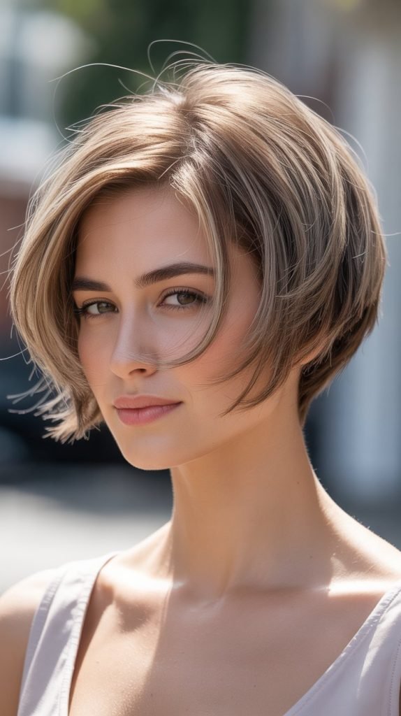 21. Stacked Bob with Soft Feathered Ends
