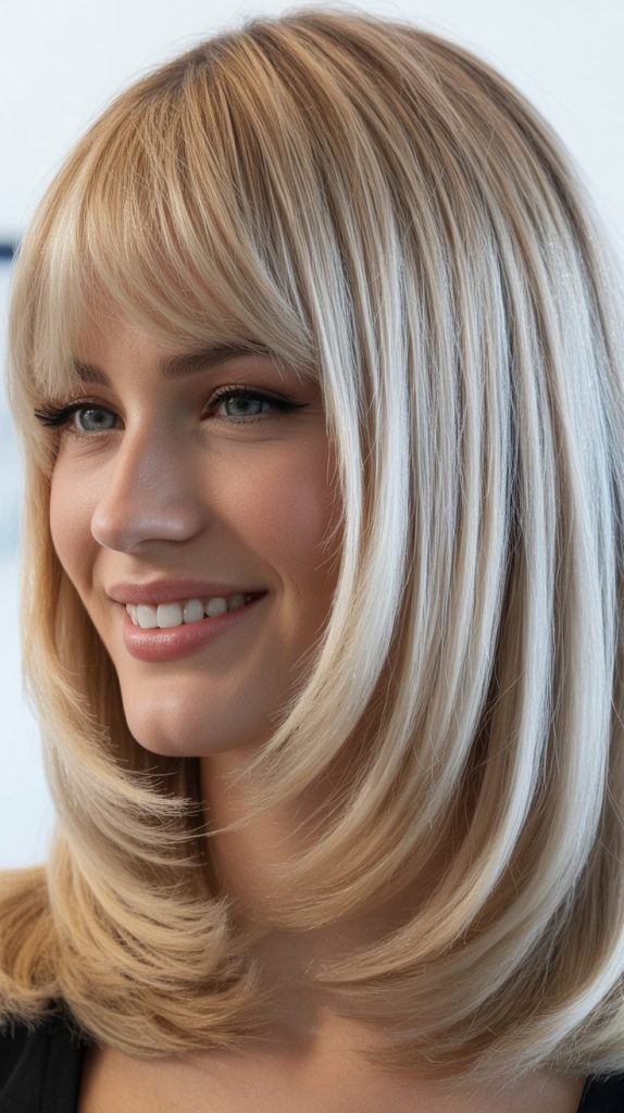 Frosted Blonde Bob with Curtain Bangs