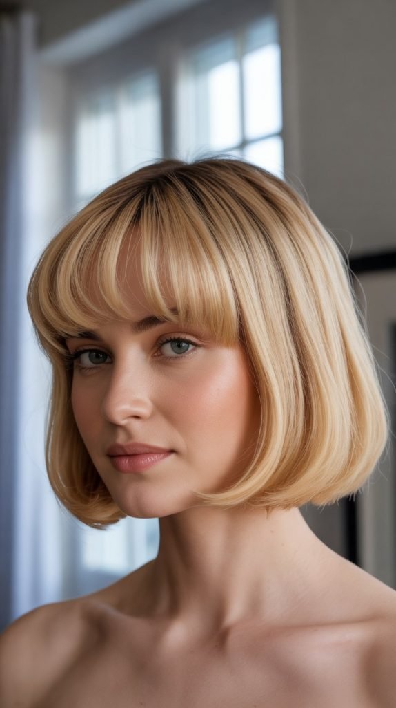 6. Butter Blonde Bob with Chunky Curtain Bangs