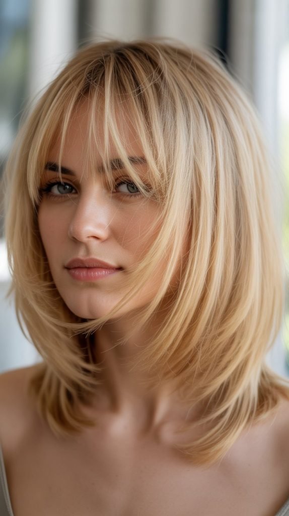 13. Razor-Cut Long Bob with Feathered Bangs