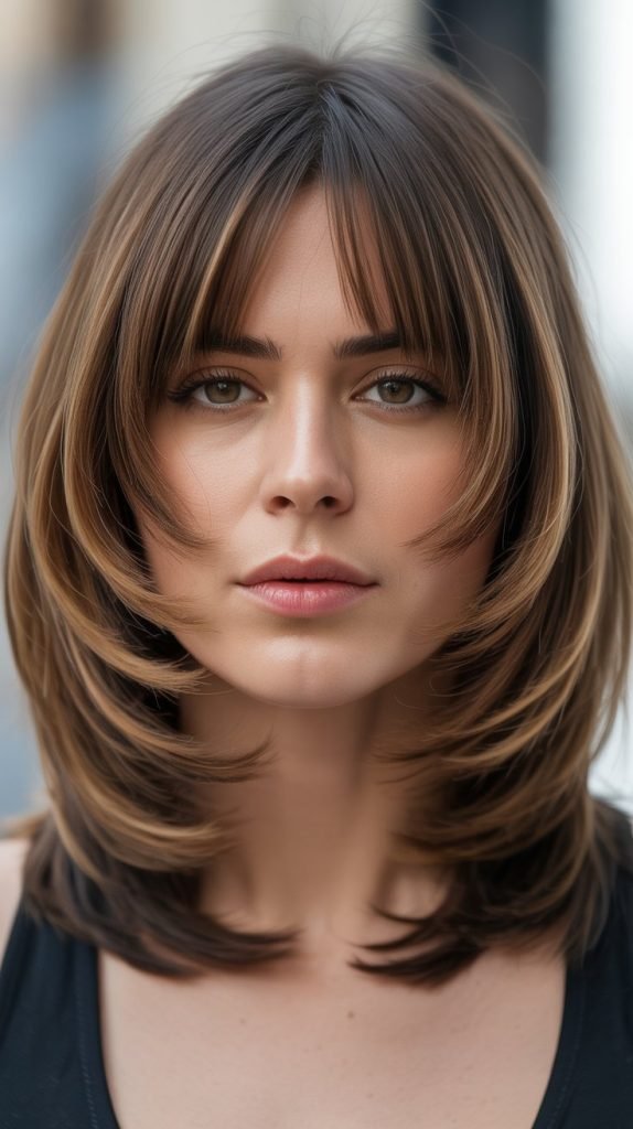 Long Bob with Curtain Bangs and Face-Framing Layers