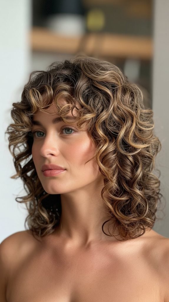 27. Soft Layered Long Bob for Curly Hair