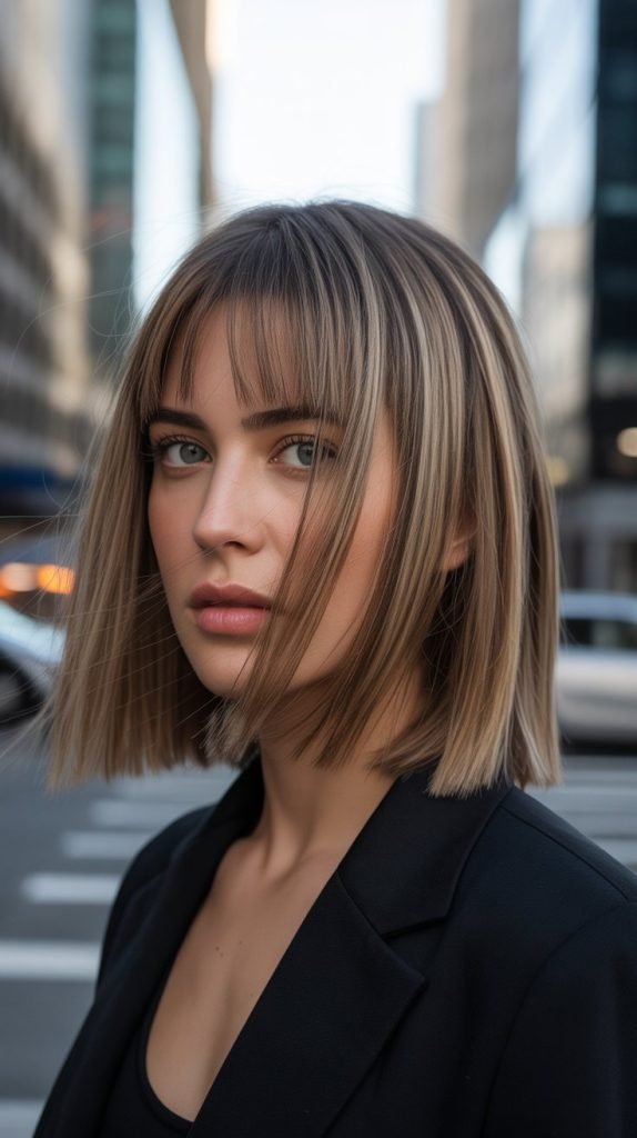 22. Piecey Long Bob with Curtain Bangs