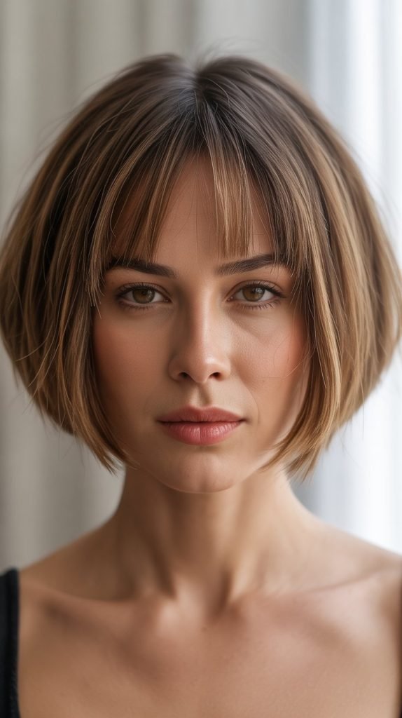 25. Stacked Bob with Curtain Bangs