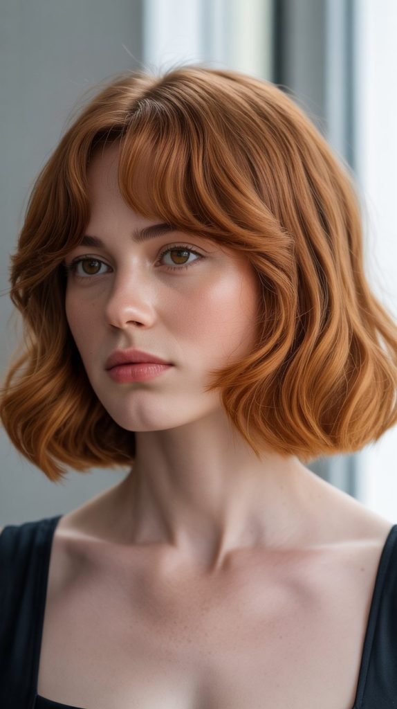 16. Long Bob with Curtain Bangs for Heart-Shaped Faces