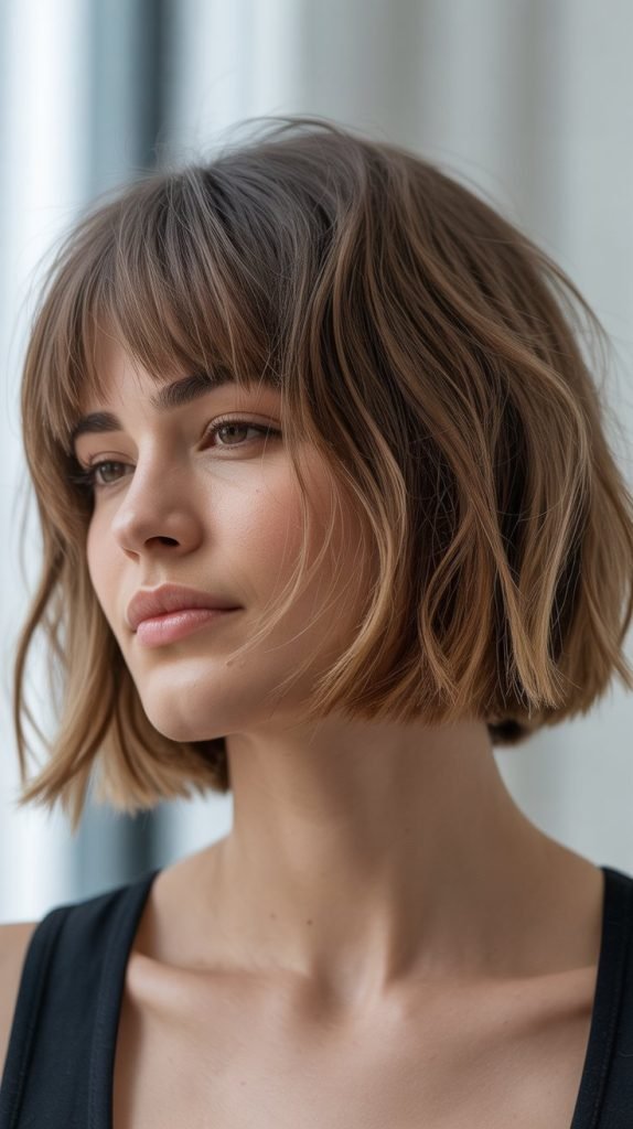 Tousled Long Bob with Curtain Bangs