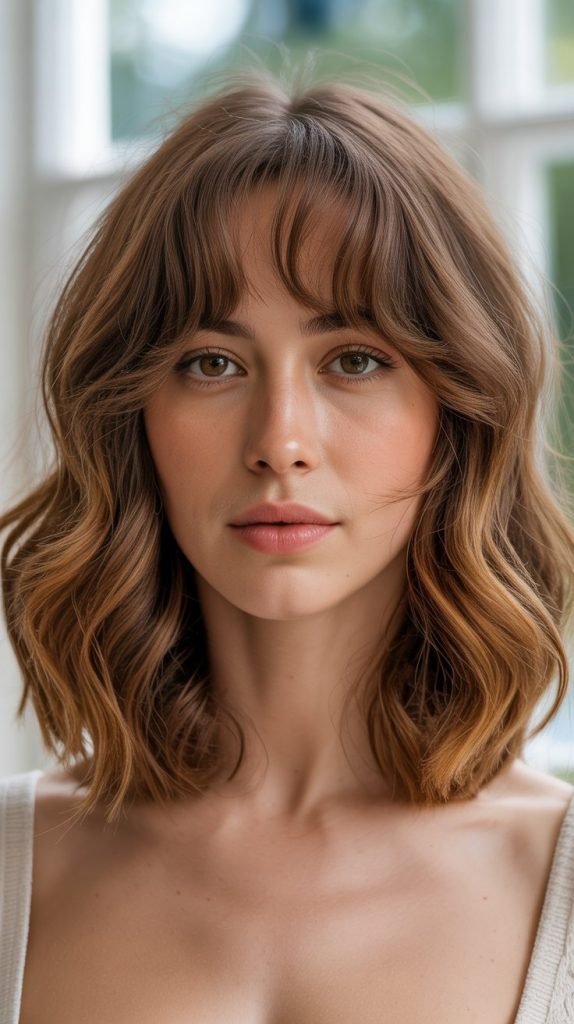 4. Wavy Long Bob with Curtain Bangs