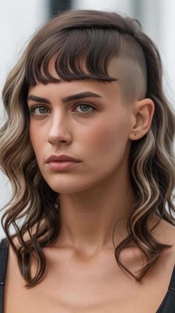 13. Wavy Long Bob with Curtain Bangs and Undercut