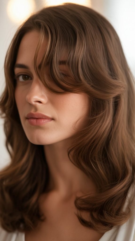  Long Hair with Side-Swept Bangs