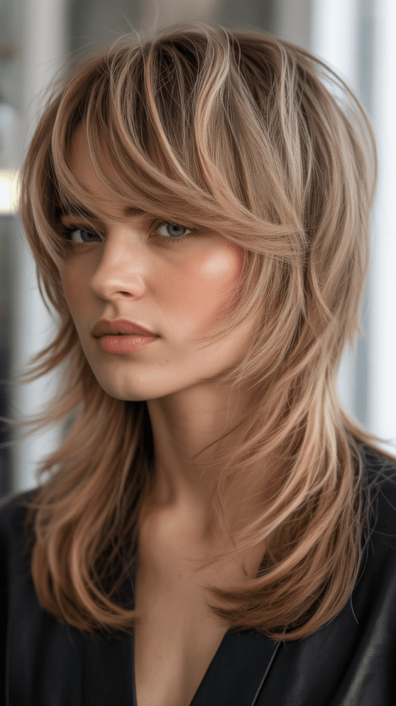 Biscuit Blonde Highlights on Layered Mullet