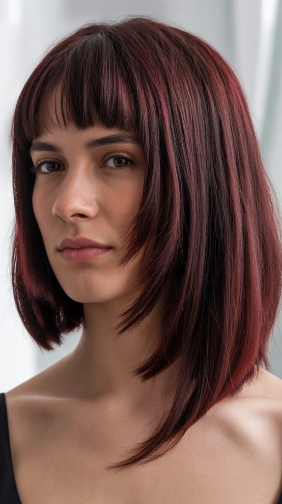  Asymmetrical Long Bob with Curtain Bangs
