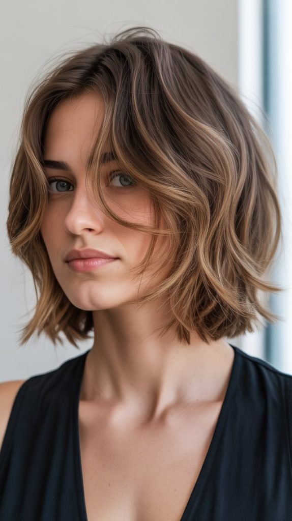 23. Textured Long Bob with Razored Ends