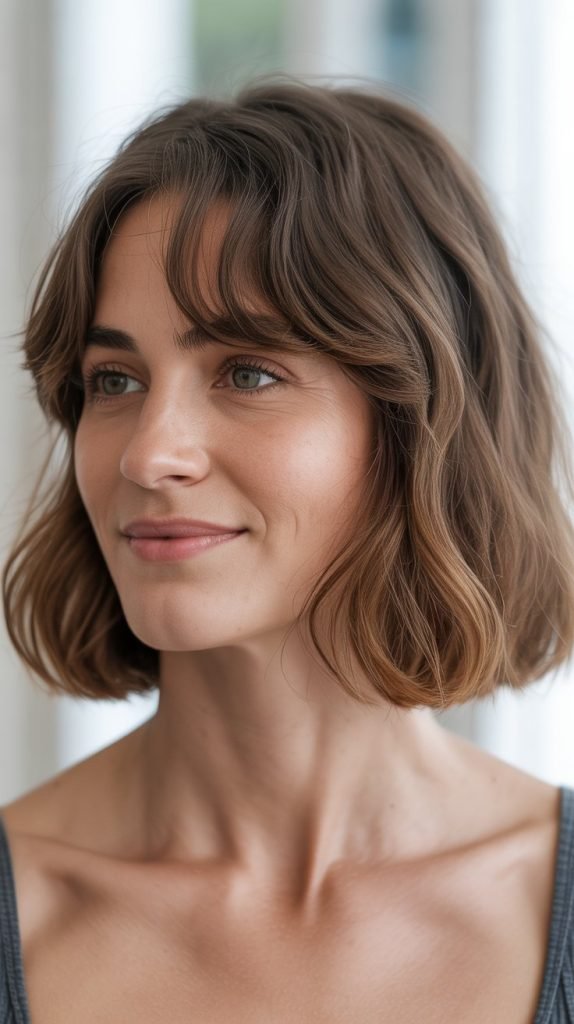  Lived-In Long Bob with Low-Maintenance Curtain Bangs