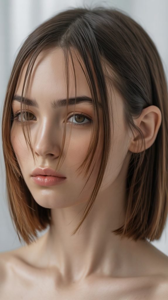 18. Long Bob with Tapered Nape and See-Through Bangs