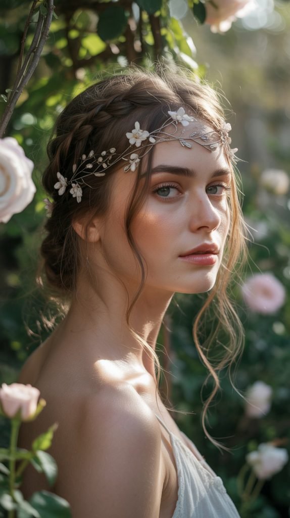 22. Crown Braid with Wire Flower Headband