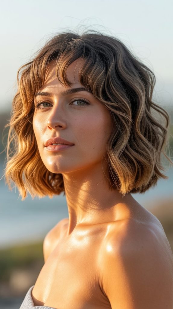 7. Wavy Long Bob with Curtain Bangs