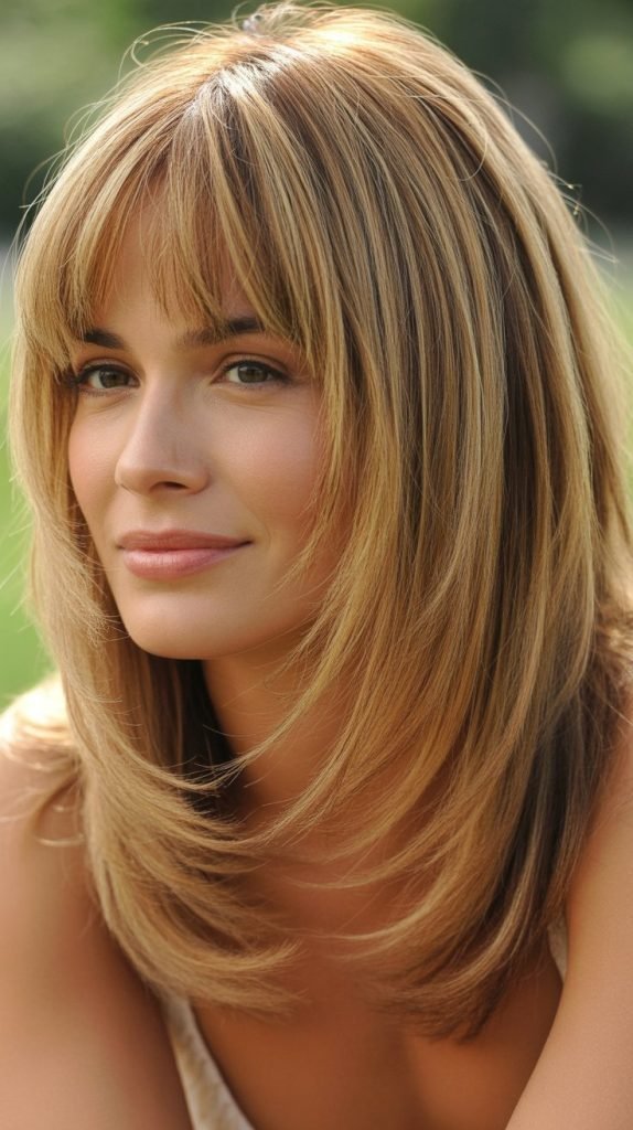 Dirty Blonde Layered Bob with Curtain Bangs