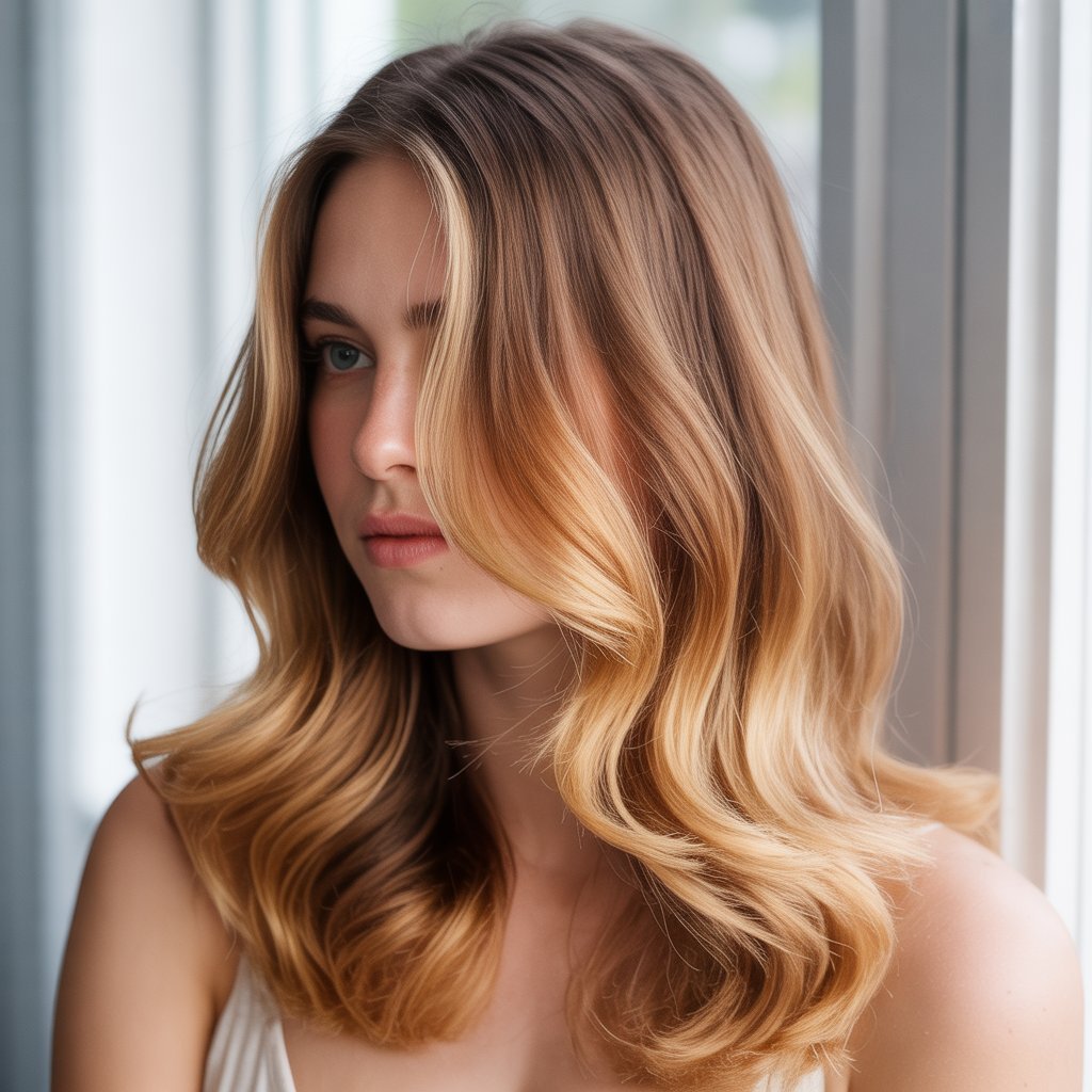 27. Biscuit Blonde Balayage with Umber Roots