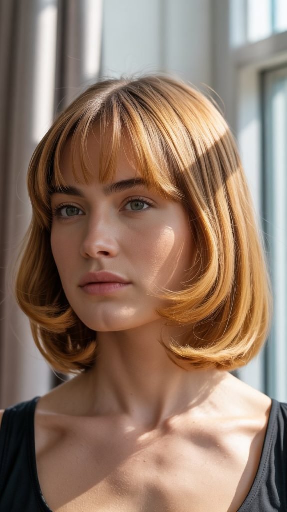  Long Bob with Curtain Bangs for Square Faces