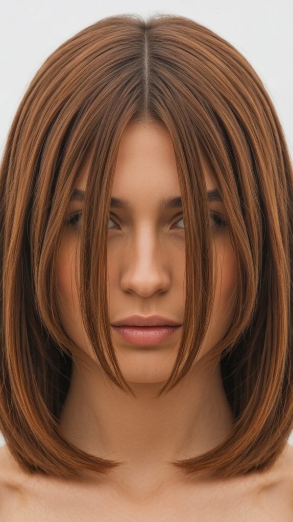 Long Bob with Curtain Bangs and Middle Part