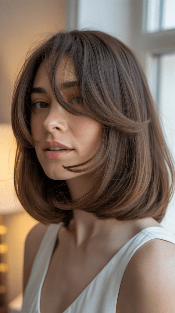 Long Bob with Side Bangs and Layered Ends