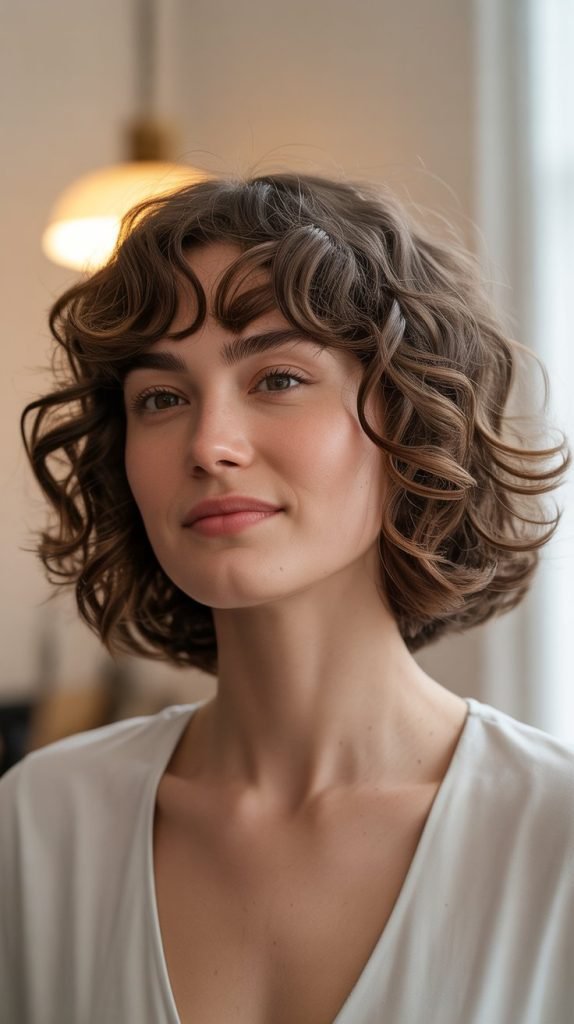 15. Long Bob with Curtain Bangs for Heart-Shaped Faces