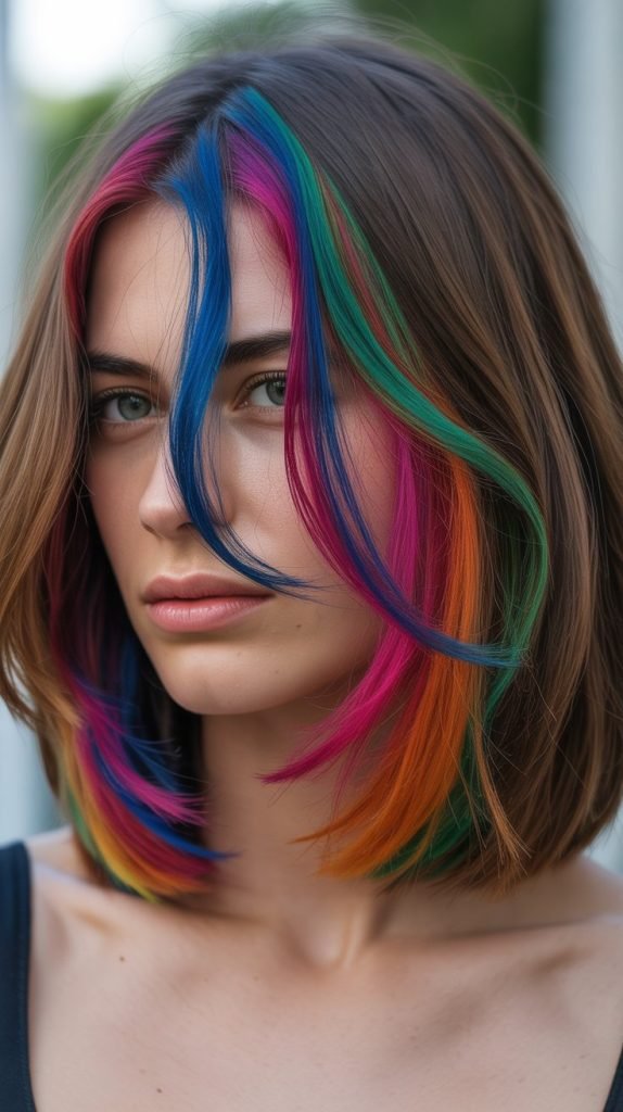 29. Soft Layered Long Bob with Hidden Rainbow