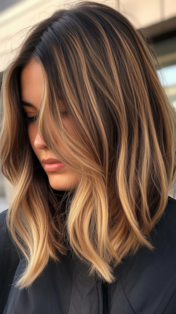 25. Long Bob with Balayage Ombre and Textured Ends