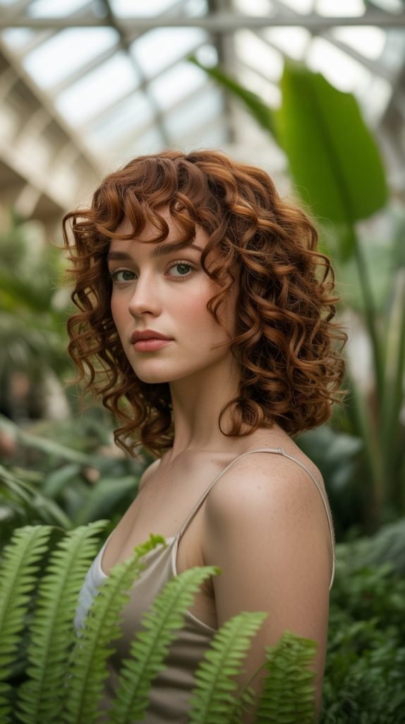 Curly Inverted Bob with Curtain Bangs
