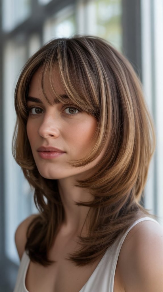 15. Long Bob with Curtain Bangs and Face-Framing Layers