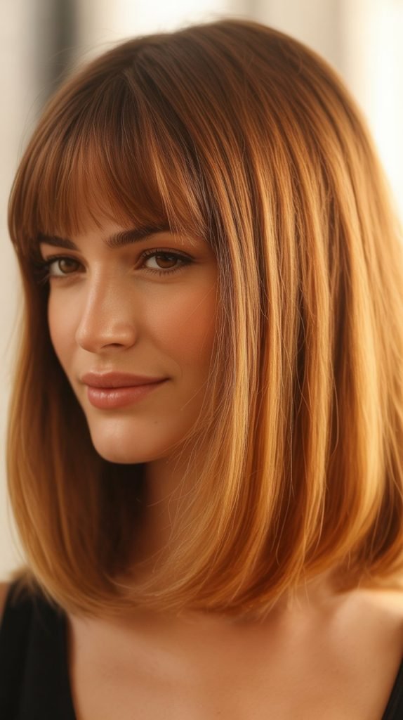 Toffee Blonde Bob with Curtain Bangs