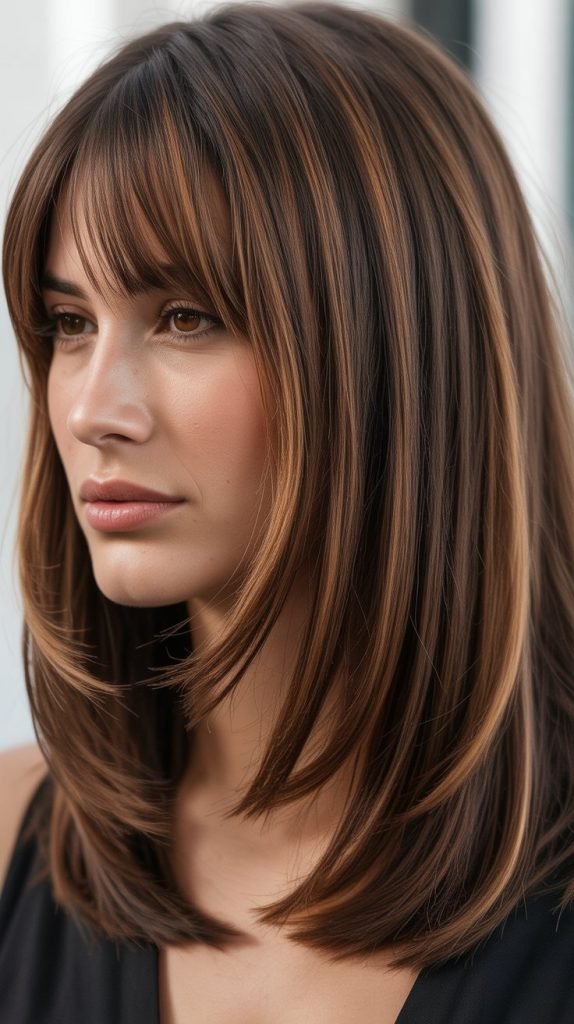 Lob with Curtain Bangs and Dimensional Lowlights