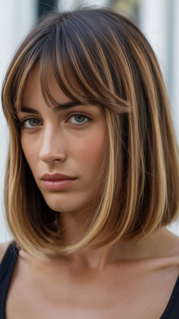  Long Bob with Curtain Bangs and Babylights