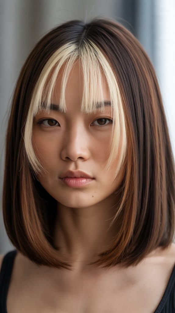 17. Long Bob with Curtain Bangs and Money Pieces