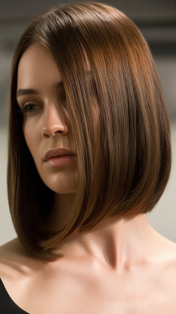 8. Sleek Long Bob with Deep Side Part