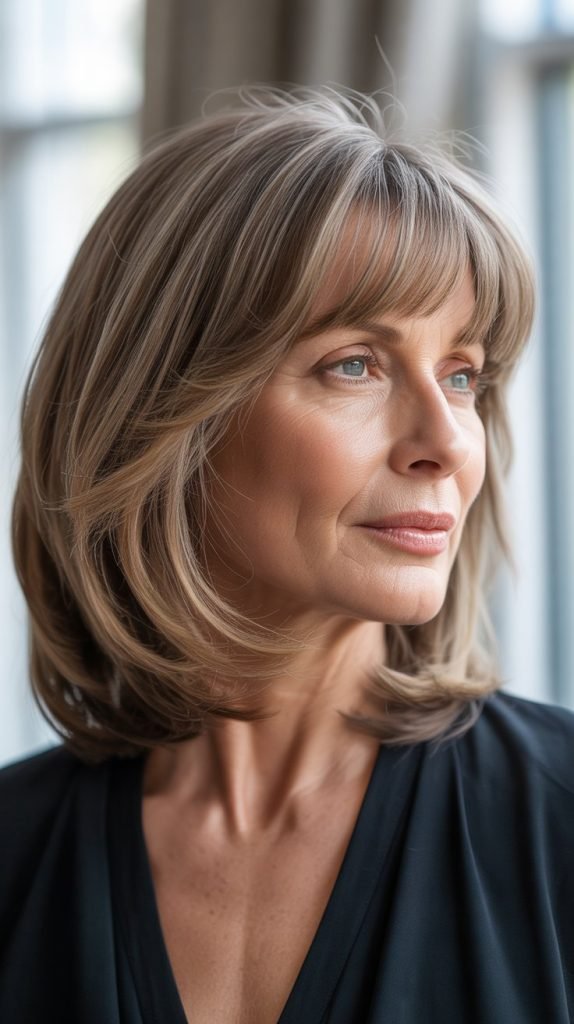 Long Bob with Curtain Bangs and Face-Framing Layers