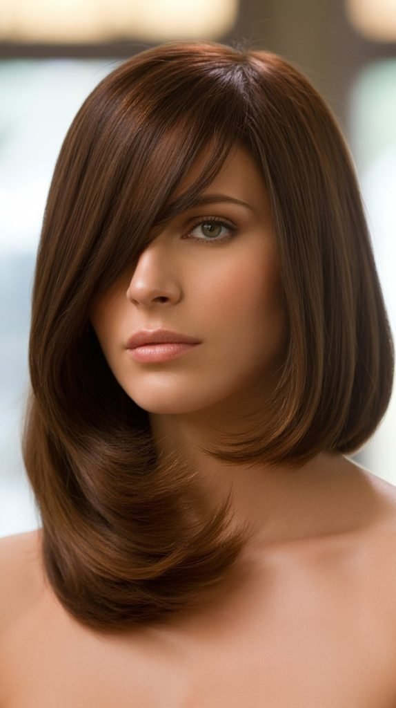 24. Long Bob with Deep Side Bangs