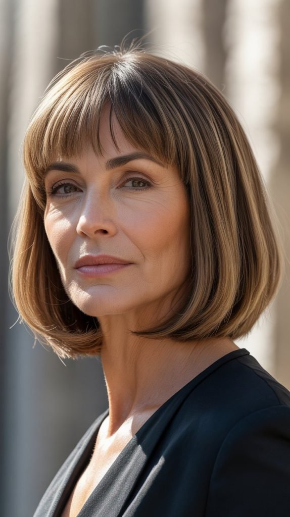 Long Bob with Curtain Bangs for Diamond Faces