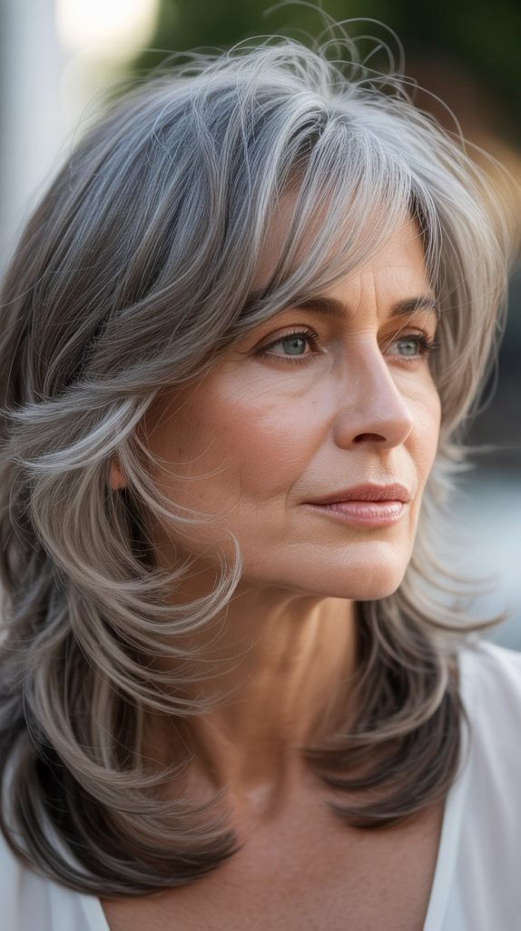 13. Titanium Gray Lowlights Through Wispy Layers