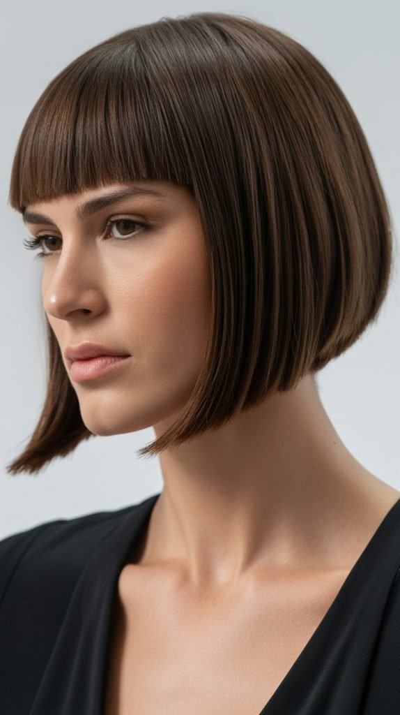  Inverted Long Bob with Swept Curtain Bangs