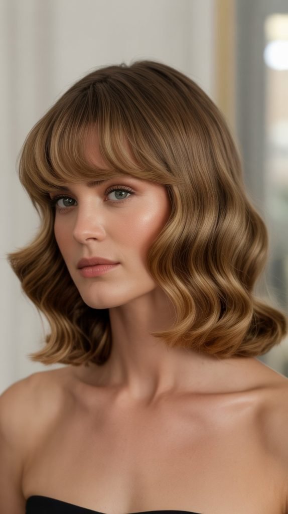 8. Side-Parted Wavy Long Bob with Curtain Bangs