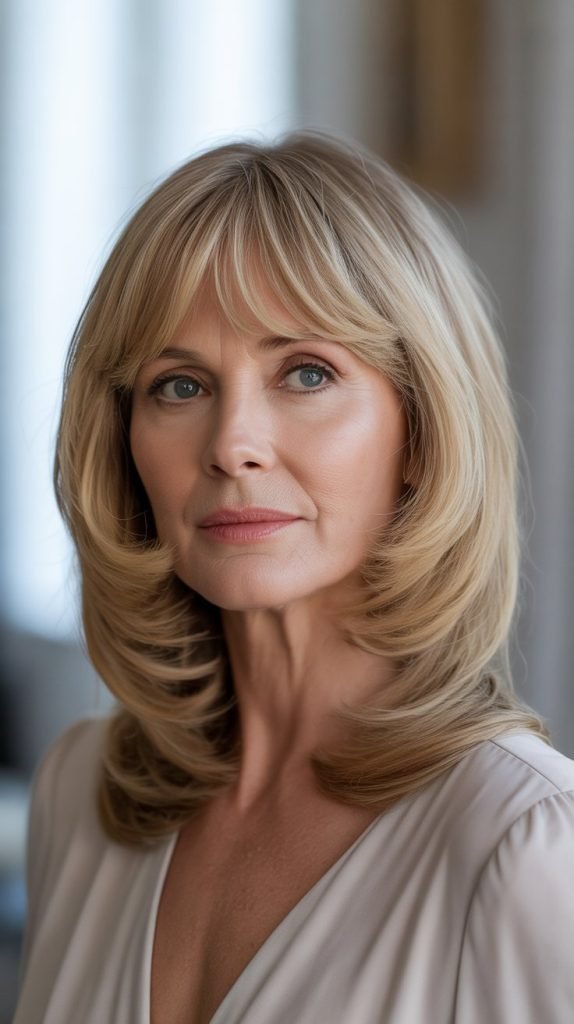 17. Layered Long Bob with Bardot Bangs