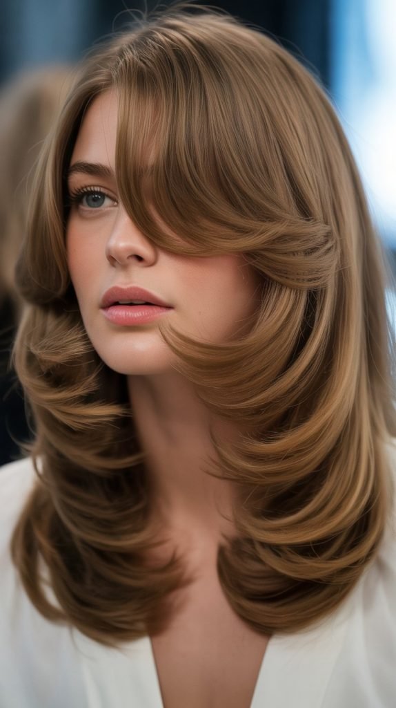  Layered Lob with Side Part and Curtain Bangs