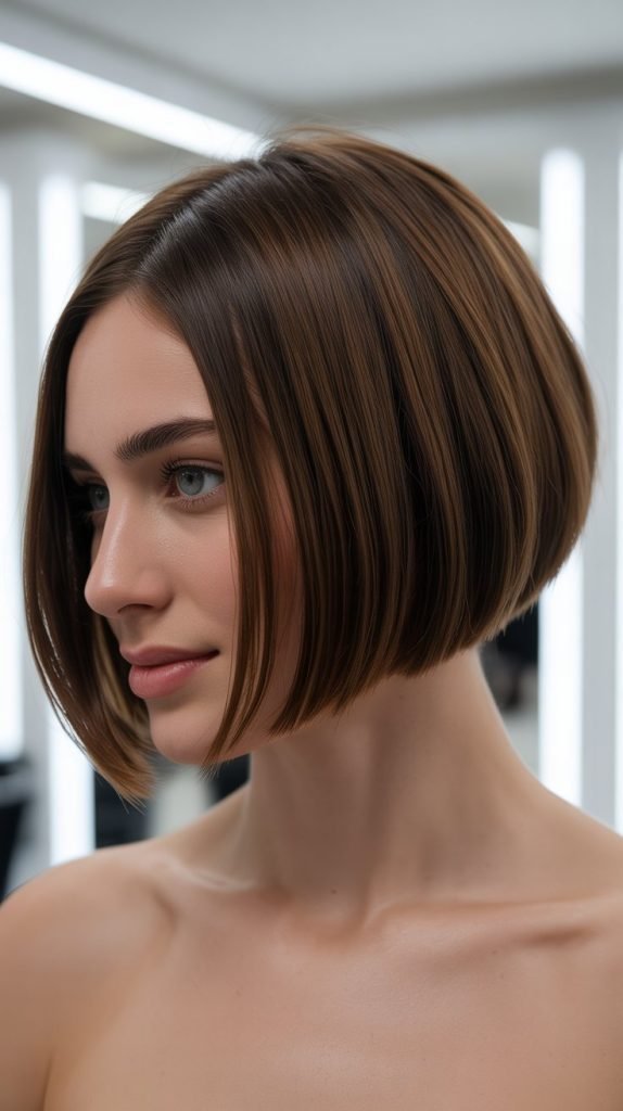 12. Graduated Long Bob with Arched Bangs