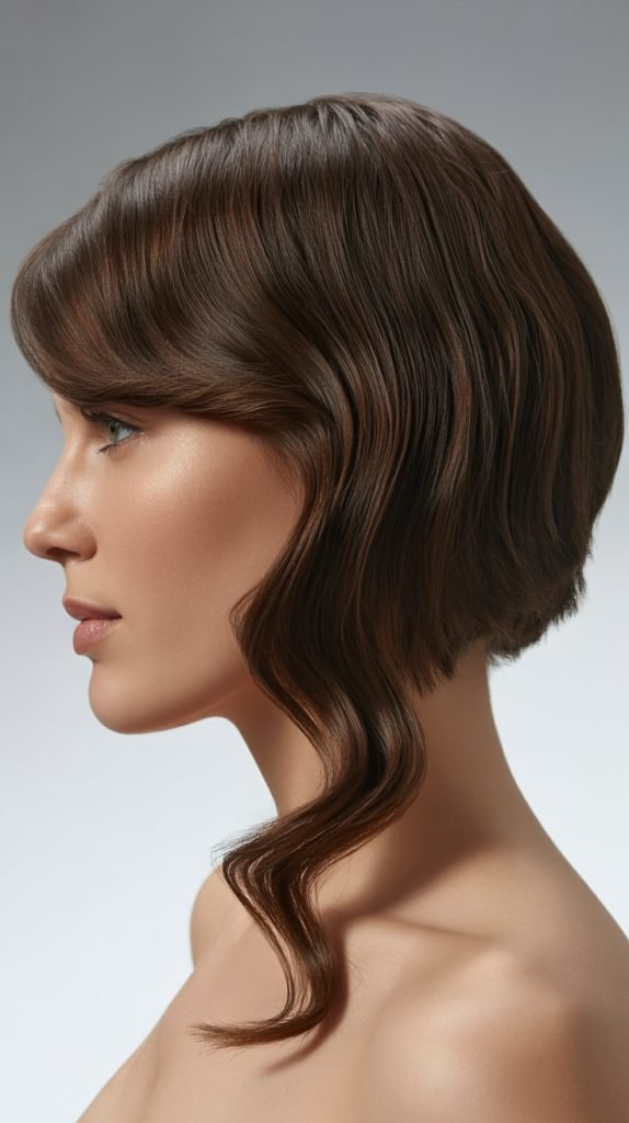  Asymmetrical Lob with Side-Swept Curtain Bangs