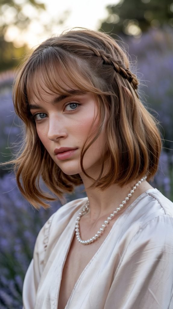 Braided Accent Long Bob with Swept Curtain Bangs